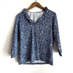 J. McLaughlin Navy and White Patterned Blouse